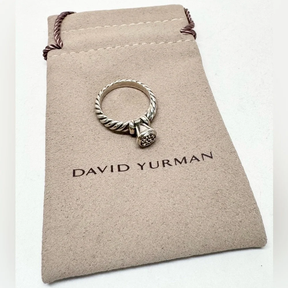 David Yurman .925/18K White Gold Diamond Cable Band Ring - Picture 2 of 8